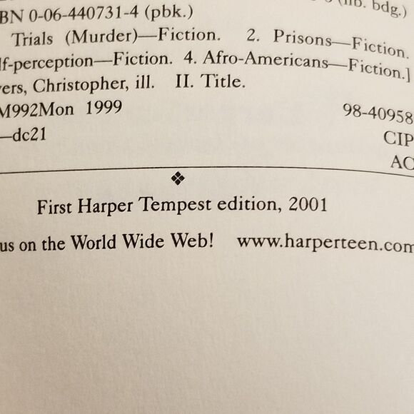 Monster paperback bookfirst harper tempest edition 2001 - Picture 9 of 10